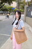 CLEVER & KETCH草編編織托特包包女包2025夏季新款沙灘包大容量單肩包生日禮物 卡其色 曬單實(shí)拍圖