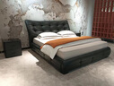 帝威奴【包安裝】床雙人床意式輕奢真牛皮床主臥室高端復古軟靠實(shí)木大床 【曜夜黑】真皮床+20CM乳膠獨立彈簧席夢(mèng)思 +2床頭柜 1.8米*2米 曬單實(shí)拍圖
