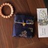 CLCEY翻蓋錦囊小布袋刺繡首飾袋包文玩手串袋手鐲手鏈袋中式飾品袋高檔 藏青[暮云火]9X10(花紋位置隨 曬單實拍圖