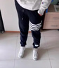 THOM BRIELLE湯姆TB四條杠白色運動(dòng)衛褲男潮ins春秋款純棉寬松男休閑束腳褲子 A329-8820-黑色 L 曬單實(shí)拍圖