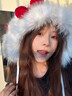 QUEEN TRIP可愛貓咪蝴蝶結(jié)毛絨帽韓系冬季少女心時尚保暖雷鋒帽防凍 白色蝴蝶結(jié)毛絨帽 曬單實拍圖