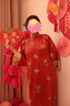 一城風(fēng)絮正芳春丨紅色傳統復古立領(lǐng)盤(pán)扣刺繡花倒大袖寬松平裁旗袍裙 橘紅色繡花 L 曬單實(shí)拍圖