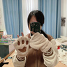 云見(jiàn)森知 手套女冬季加絨熊爪手套加厚保暖防寒韓版學(xué)生露指可愛(ài)半指手套 北絨爪印-米色 曬單實(shí)拍圖