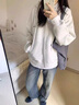 棉致重磅連帽衛衣女春秋冬季新款寬松韓版美式開(kāi)衫外套加絨山東即墨 902白灰色【常規高品質(zhì)30.5】 L 110-125斤 曬單實(shí)拍圖