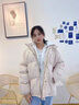 羽絨棉服少女冬裝初中高中學(xué)生假兩件連帽面包服加厚棉襖棉衣外套 米白色 S 曬單實(shí)拍圖