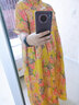 亂在江南民族風(fēng)印花連衣裙夏季復古寬松中長(cháng)款高腰薄款苧麻大擺裙 黃色 均碼 曬單實(shí)拍圖
