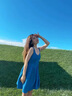 入秋謠少女感克萊因藍(lán)連衣裙女夏季新款可愛減齡小個(gè)子系帶別致吊帶裙子 藍(lán)色 S 曬單實(shí)拍圖