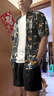 勺府短袖襯衫男夏季新款港風(fēng)薄款青少年沙灘花色襯衣男韓版上衣文藝男 墨綠色 L建議115-130斤 曬單實(shí)拍圖