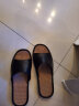 曼查斯特皮拖鞋男夏季男款居家真皮拖鞋牛筋底防滑透氣亞麻室內家居拖鞋  黑色 42-43 曬單實(shí)拍圖