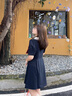 紫涵（ZIHAN）紫涵學(xué)院風(fēng)連衣裙女夏季甜美撞色翻領(lǐng)收腰小個(gè)子A字短裙 黑藏青 XS 曬單實(shí)拍圖
