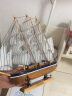 墨斗鱼木制帆船33cm白色条纹玄关酒柜办公室家居装饰品卧室仿真木船模型 实拍图