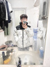 李寧保暖丨短羽絨服情侶款春季撞色滿印寬松80%鴨絨運(yùn)動(dòng)外套 黑白冰裂紋-2 L 曬單實(shí)拍圖