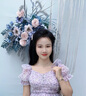 flowerscoming花兒開了2024夏季新款法式方領(lǐng)網(wǎng)紗刺繡連衣裙女短款燈籠袖仙女裙 淡紫花 S 曬單實(shí)拍圖
