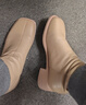 百田森時(shí)裝靴真羊皮冬季新款羊皮加絨粗跟休閑百搭短靴女顯高顯瘦瘦靴子 奶茶色（羽絨里）22810 39 (245mm) 曬單實(shí)拍圖