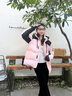 探路者（TOREAD）鵝絨羽絨服面包服戶外防風(fēng)防潑水短款棉服保暖連帽外套男女劉昊然 瓷瓦粉黑色 S 曬單實(shí)拍圖