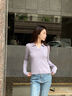 Calvin KleinJeans秋冬女士休閑通勤ck刺繡V字POLO領內(nèi)搭打底針織衫J224778 PC1-鳳信紫 S 曬單實拍圖