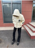 花花公子羽絨服男士冬季外套潮牌連帽加厚工裝寬松白鴨絨防風(fēng)抗寒保暖襖子 米白色 XL 曬單實(shí)拍圖