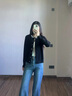 玖姿·安娜蔻BlingBling全羊毛香風(fēng)釘珠開(kāi)衫針織衫女秋款 素黑 S 曬單實(shí)拍圖