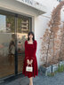 麥斯貝思（MAISIBEISI）敬酒服小個子新娘冬季新款訂婚連衣裙酒紅色禮服裙女回門秋冬 酒紅色 M 曬單實拍圖