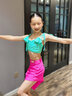 企魅(QVEI)拉丁舞服女童夏季新款高級舞蹈專(zhuān)業(yè)演出比賽表演練功服套裝 青瓷色（套裝） 180cm 曬單實(shí)拍圖