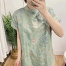 傾她夏季國風(fēng)新中式旗袍連衣裙短袖連衣裙復古氣質(zhì)女生寬松收腰A字裙 綠色 L建議110-120斤 曬單實(shí)拍圖