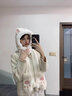 彩卡瑩兔子耳朵帽子圍巾女冬手套一體女秋冬季小熊三件套可愛(ài)毛絨圍脖帽 兔子耳朵三件套-白色 曬單實(shí)拍圖