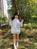 燦圖美式甜美連帽加絨衛(wèi)衣女裝秋冬季小個(gè)子寬松顯瘦休閑長(zhǎng)袖上衣外套 藍(lán)色【加絨】 M 曬單實(shí)拍圖