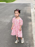 G.duck.小黃鴨韓系女童蝴蝶結碎花連衣裙新款兒童夏季泡泡袖公主裙 粉裙子 120 曬單實(shí)拍圖