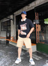 楠笙記日系動(dòng)漫t恤男夏季潮牌嘻哈美式hiphop七分袖衣服大碼fog高街 黑色 L 曬單實(shí)拍圖