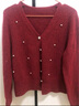 伊芙麗（eifini）朱珠代言V領(lǐng)釘珠紅色針織衫女冬裝新款流行針織開(kāi)衫 紅色 M 170/95CXL 曬單實(shí)拍圖