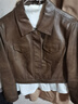 范思藍恩摩登墨影 棕色短款復古美拉德皮衣外套女春裝24FS11081 咖色 S 曬單實(shí)拍圖