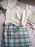 閃動少女（SHANDONGSHAONV）jk制服正版套裝全套原創(chuàng)制服裙長袖日系半身裙女百褶裙格裙夏 【不死川】格裙+白色短袖襯衫+領結 M 曬單實拍圖