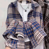 伊薇衣磨毛加厚毛呢格子襯衫女寬松中長(cháng)款春秋季新款港味百搭襯衣外套潮 0033藍格子厚款 L (105-115斤) 曬單實(shí)拍圖