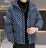 杰遜斯情侶羽絨服短款加厚保暖冬季外套男女情侶裝時尚小格子連帽羽絨衣 牛仔藍（男款） M 曬單實拍圖