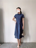 原形法式連衣裙女設計感2024春夏新款韓版寬松氣質(zhì)大擺中長(cháng)款裙子 藏青色 M 曬單實(shí)拍圖