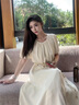 NINE WEST玖熙2024夏季新款優(yōu)雅女士游園略影新中式連衣裙 米白色 155/80A(S) 曬單實(shí)拍圖