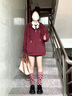LPOX美式學院風連帽外套女春秋2025新款韓版運動休閑oversize開衫衛(wèi)衣 酒紅色[春秋薄款] S 60-85斤 曬單實拍圖