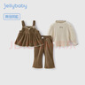 JELLYBABY女童套裝秋裝衣服三件套嬰幼背心兒童長袖打底衫春秋微喇叭褲 卡其 110 CM 曬單實拍圖