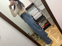BASIC HOUSE/百家好女裝秋新款寬松直筒休閑百搭褲高腰牛仔褲女 淺藍(lán)（夏季） 薄款 L 曬單實(shí)拍圖