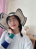 北極絨帽子女式草帽夏季大沿帽子波浪邊蝴蝶結草帽女士沙灘遮陽(yáng)大沿帽米色 曬單實(shí)拍圖