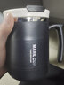 麥軒 不銹鋼杯子男生馬克杯辦公室喝水杯男士咖啡杯帶蓋帶勺子泡茶杯 黑（折疊勺） 500ml 曬單實(shí)拍圖