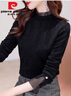 皮爾卡丹（pierre cardin）蕾絲加絨打底衫女2025秋冬新款半高領洋氣內搭年長袖時尚上衣 黑色薄款 M 曬單實拍圖