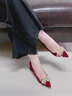 愛(ài)妮貓513-3 尖頭高跟鞋中跟2026年新款秀禾婚紗兩穿婚鞋粗跟水鉆單鞋女 紅色絨面【5cm】 36 曬單實(shí)拍圖