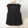 花花公子（PLAYBOY）西裝馬甲背心女小個(gè)子春秋時(shí)尚馬夾時(shí)髦洋氣短款坎肩小個(gè)子上衣 黑色馬甲 3XL 建議【140-155斤】 曬單實(shí)拍圖