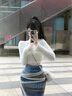 舒芳蝶（shufangdie）連衣裙女裝2025年秋冬季短款長(cháng)袖白色針織上衣顯瘦半身裙兩件套女 針織上衣+半身裙【套裝】 M 曬單實(shí)拍圖