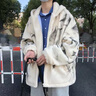 gxmy羊羔毛絨外套男士休閑套裝冬季新款寬松棉衣男裝保暖棉服三件套潮 米白外套+加絨白+加絨褲子黑 XL 曬單實(shí)拍圖