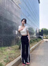單曲循環(huán)潮牌2024新款冰絲休閑褲女夏季薄款直筒寬松休閑小個(gè)子窄版闊腿褲 黑色【小個(gè)子】 XL 適合（111-120斤） 曬單實(shí)拍圖