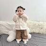 幼歌（YOUGE）嬰幼兒蕾絲花邊翻領(lǐng)外衣立體小耳朵加絨柔暖毛絨外套潮 米白 80 cm 曬單實(shí)拍圖