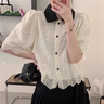 燕潯襯衫女夏季新款2025女裝時尚氣質韓版蕾絲拼接襯衣女短袖透氣上衣 杏色 L 建議106-120斤 曬單實拍圖