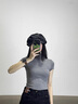 嘉麗薇半高領(lǐng)短袖女夏季新款高彈修身上衣白色內(nèi)搭顯瘦t恤中領(lǐng)打底衫女 灰色【短袖】 XL 曬單實(shí)拍圖